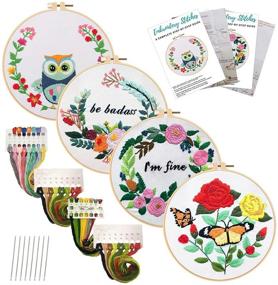 img 4 attached to 🧵 Nuberlic 4 Pack Embroidery Kit Cross Stitch Kits for Adults Handmade Crafts - Includes 4 Embroidery Cloth with Patterns, 4 Embroidery Hoops, Assorted Color Threads, and Needles