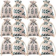 set of 12 meta-u burlap bags with drawstring - versatile storage, sachets, and gift pouches for parties and weddings - leaf design, 17×23cm (6.8×9.2 inch) logo
