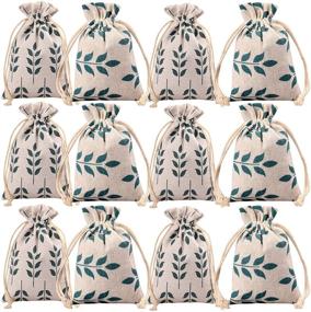 img 4 attached to Set of 12 Meta-U Burlap Bags with Drawstring - Versatile Storage, Sachets, and Gift Pouches for Parties and Weddings - Leaf Design, 17×23cm (6.8×9.2 inch)