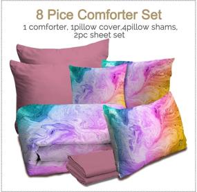 img 3 attached to 🌈 BlessLiving 8-Piece Colorful Tie Dye Marble Comforter Set: Pink Bedding Bundle for Women and Girls – Queen Size Bed in A Bag – Includes Comforter, Shams, Sheets, Pillowcases, and Cushion Cover