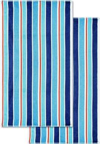 img 1 attached to 🏖️ High-Quality 100% Cotton Luxury Beach Towels - Extra Large Beach Towel, 450 GSM Swim Towel, Red, White, & Blue Ocean Stripes (34" x 64")