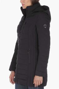 img 1 attached to Nautica Women's 3/4 Midweight Stretch Puffer Jacket with Hood: Ultimate Winter Style and Comfort
