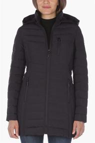 img 3 attached to Nautica Women's 3/4 Midweight Stretch Puffer Jacket with Hood: Ultimate Winter Style and Comfort