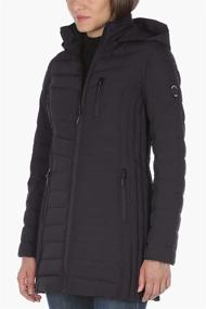 img 2 attached to Nautica Women's 3/4 Midweight Stretch Puffer Jacket with Hood: Ultimate Winter Style and Comfort