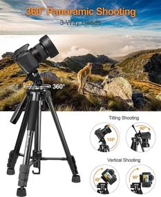 img 2 attached to 📷 Portable Camera Tripod - 58 inch Lightweight Aluminum Travel Tripod for iPhone/Phone/Nikon/DSLR/Sony/Canon - GooFoto 6.6lb/3KG Load with Carry Bag & Phone Clip