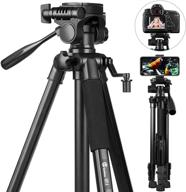 📷 portable camera tripod - 58 inch lightweight aluminum travel tripod for iphone/phone/nikon/dslr/sony/canon - goofoto 6.6lb/3kg load with carry bag & phone clip logo