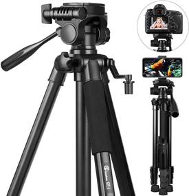 img 4 attached to 📷 Portable Camera Tripod - 58 inch Lightweight Aluminum Travel Tripod for iPhone/Phone/Nikon/DSLR/Sony/Canon - GooFoto 6.6lb/3KG Load with Carry Bag & Phone Clip