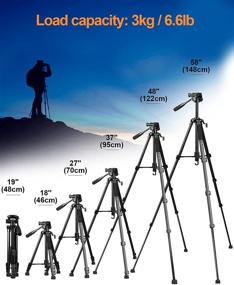 img 3 attached to 📷 Portable Camera Tripod - 58 inch Lightweight Aluminum Travel Tripod for iPhone/Phone/Nikon/DSLR/Sony/Canon - GooFoto 6.6lb/3KG Load with Carry Bag & Phone Clip