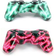 🎮 pair of wireless gamepads for playstation 3 - remote game controllers for ps3 with usb charging cable (green + red) logo