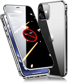 img 4 attached to 📱 [Enhanced] KumWum Anti Peep Case for iPhone 12 Mini - Black, Magnetic Cover, 360° Double-Sided Tempered Glass, Aluminum Bumper, Camera Lens Protector