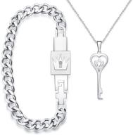🔑 king and queen couple key lock bracelet and pendant set: matching his & hers jewelry in a gift box logo