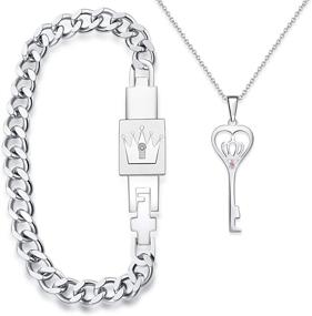 img 4 attached to 🔑 King and Queen Couple Key Lock Bracelet and Pendant Set: Matching His & Hers Jewelry in a Gift Box