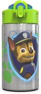 🐾 zak designs paw patrol stainless steel kids water bottle - 15.5oz with flip-up straw spout logo