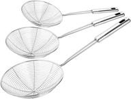 🍜 hiware stainless steel spider strainer skimmer spoon for frying and cooking - set of 3 wire pasta strainer with long handle - professional kitchen skimmer ladle - 13.8 inches, 15 inches, and 16.4 inches logo