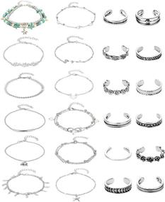 img 4 attached to 👣 Masedy 24-Piece Anklet and Toe Ring Set: Adjustable Open Toe Rings & Bracelets for Women and Girls - Beach Foot Jewelry Collection