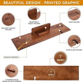 img 1 attached to 🛁 33 Inch Long Natural Brown Pine Wood Bath Tub Caddy Tray - SINAMEES Bathtub Tray for Book, Phone, Tablet, Wine Glass Holder – Rustic and Romantic