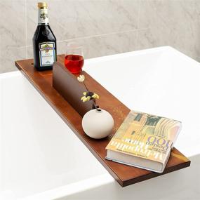 img 2 attached to 🛁 33 Inch Long Natural Brown Pine Wood Bath Tub Caddy Tray - SINAMEES Bathtub Tray for Book, Phone, Tablet, Wine Glass Holder – Rustic and Romantic