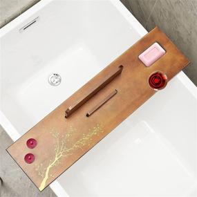 img 3 attached to 🛁 33 Inch Long Natural Brown Pine Wood Bath Tub Caddy Tray - SINAMEES Bathtub Tray for Book, Phone, Tablet, Wine Glass Holder – Rustic and Romantic