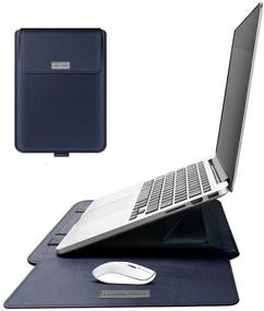 img 4 attached to Сумка для ноутбука Hyfant с откидным стендом, чехол из искусственной кожи с ковриком для мыши, портативная сумка для ноутбука для MacBook Air / Pro Dell Lenovo HP Asus Acer Samsung Chromebook (темно-синий)