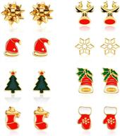 🎄 christmas stud earrings - snowman, santa claus, xmas deer, stocking hat, gloves, bell, bow, christmas tree stud charms jewelry set for women and girls logo