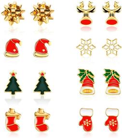 img 4 attached to 🎄 Christmas Stud Earrings - Snowman, Santa Claus, Xmas Deer, Stocking Hat, Gloves, Bell, Bow, Christmas Tree Stud Charms Jewelry Set for Women and Girls