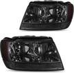 dwvo headlights assembly compatible with 1999-2004 jeep grand cherokee smoked logo
