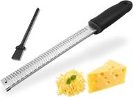 🧀 versatile 18/8 stainless steel classic cheese grater + zester with brush - ideal for parmesan cheese, lemon, lime, chocolate, and fruits - includes protector (black) logo