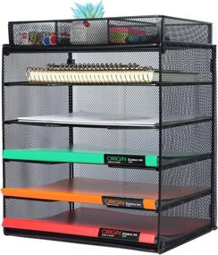 img 4 attached to Samstar 5-Tier Mesh Desk File Organizer with Drawer - Black