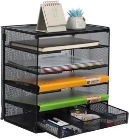 img 3 attached to Samstar 5-Tier Mesh Desk File Organizer with Drawer - Black