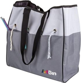 img 4 attached to 🧶 6821AG Yarn Tote by ArtBin: Portable Knitting & Crochet Storage Bag with Lift-Out Yarn Organizer, Gray & Black Poly Canvas Tote Bag