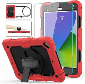 img 4 attached to 🔴 Kid-Proof iPad Mini 5/4 Case - Full Body Protection with Tempered Glass Screen Protector, 360° Kickstand & Hand Strap - Red & Black