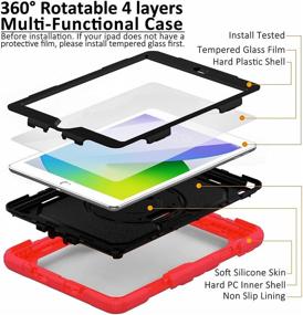 img 2 attached to 🔴 Kid-Proof iPad Mini 5/4 Case - Full Body Protection with Tempered Glass Screen Protector, 360° Kickstand & Hand Strap - Red & Black