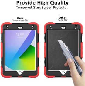 img 3 attached to 🔴 Kid-Proof iPad Mini 5/4 Case - Full Body Protection with Tempered Glass Screen Protector, 360° Kickstand & Hand Strap - Red & Black