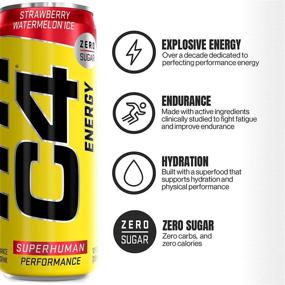 img 3 attached to 🍉 C4 Energy Drink 12oz (Pack of 12) - Strawberry Watermelon Ice - Sugar Free Pre Workout Performance Drink - No Artificial Colors or Dyes