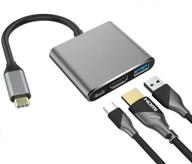 🔌 адаптер qidoou usb c to hdmi, выход hdmi 4k с портом usb 3.0 и портом для зарядки usb-c - совместим с chromebook, macbook, imac, samsung, проектором, монитором (серый) логотип