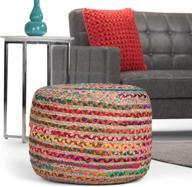 🪑 simplihome margo round pouf, hand braided jute upholstered footstool, multi color, ideal for living room, bedroom, kids room, boho, contemporary, modern décor logo