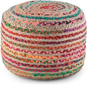 img 3 attached to 🪑 SimpliHome Margo Round Pouf, Hand Braided Jute Upholstered Footstool, Multi Color, Ideal for Living Room, Bedroom, Kids Room, Boho, Contemporary, Modern Décor