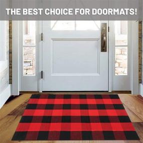 img 2 attached to 🔴 iOhouze Red Buffalo Plaid Check Rug - 27.5 x 43 Inches, Cotton, Washable Indoor/Outdoor Doormat for Front Door, Farmhouse, Entryway, Home Entrance - Black and Red Outdoor Rug