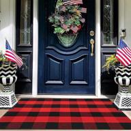 🔴 iohouze red buffalo plaid check rug - 27.5 x 43 inches, cotton, washable indoor/outdoor doormat for front door, farmhouse, entryway, home entrance - black and red outdoor rug logo