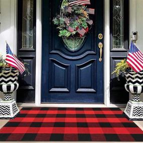 img 4 attached to 🔴 iOhouze Red Buffalo Plaid Check Rug - 27.5 x 43 Inches, Cotton, Washable Indoor/Outdoor Doormat for Front Door, Farmhouse, Entryway, Home Entrance - Black and Red Outdoor Rug