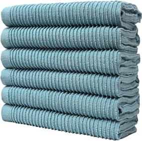 img 3 attached to 🧽 Highly Absorbent Aqua Kitchen Towels - 6 Pack Ribbed Design - Large Cotton Hand Towels - Hanging Loop - 340 GSM Tea Towels