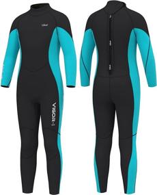 img 4 attached to 👧 Hevto Kids and Youth 3mm Neoprene Full Suits - Long Sleeve Surfing, Swimming, and Diving Swimsuits - Back Zip Closure - Keep Warm for Water Sports