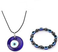 turkish evil eye pendant necklace: stylish glass leather rope chain for women and men, offering protection and luck logo