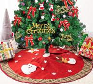48" double layer linen burlap christmas tree skirt: reindeer, santa, and snowman pattern - christmas party holiday winter decoration logo