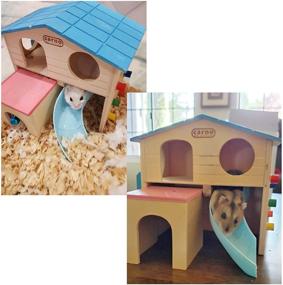 img 2 attached to Deluxe Two-Layer Wooden Hamster House Hideout with Slide, Climbing Ladder, Play Toys, and Chews - Ideal for Dwarf Hamsters and Mice (2 PCS)