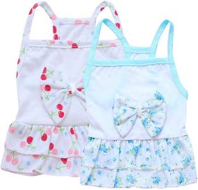 img 4 attached to 👗 Pet Dress - Set of 2 Cute Bow Princess Dresses: Cherry & Flower Printed Puppy Dress for Small Dogs and Cats