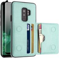 lakibeibi galaxy s9 plus case: dual layer leather 📱 wallet flip with card holders and screen protector - mint logo