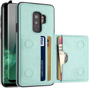 img 4 attached to LakiBeibi Galaxy S9 Plus Case: Dual Layer Leather 📱 Wallet Flip with Card Holders and Screen Protector - Mint