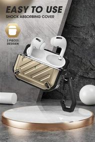 img 2 attached to Чехол SupCase Unicorn Beetle Pro Series для AirPods Pro - золотой: Полнокорпусная прочная защита с карабином