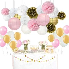 img 4 attached to 🎉 Sopeace 79-Piece Pink Gold Tissue Paper Pom Poms Flowers Papers Lanterns Circle Garland Latex Balloons Birthday Wedding Christening Frozen Theme Party Decorations for Adults, Boys, Girls - Ideal for SEO